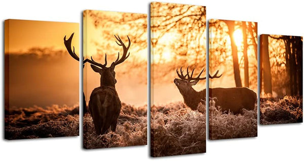 Stag Deer Sunset Autumn Forest Canvas Wall Art Animal Picture